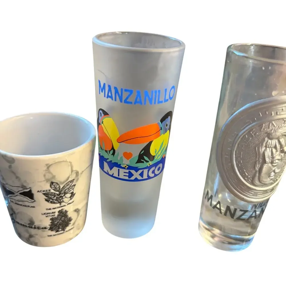 4 Shot Glasses Vintage Manzanillo Jamaica Portugal New